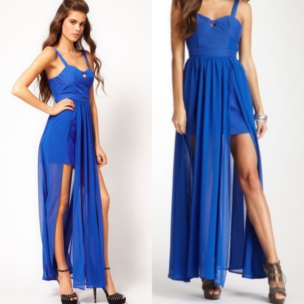 Revolve Keepsake Speed of Sound Maxi Dress Blue Size Medium Sheer Bridesmaid M